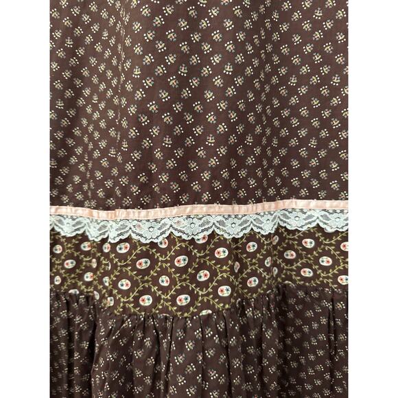 Gunne Sax 70's rare brown pink prairie maxi lace corset sundress cottagecore XS - Picture 17 of 17